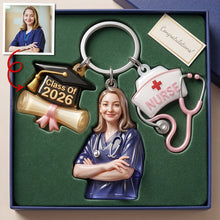 Load image into Gallery viewer, Celebrate Your Achievement: Proud Nurse Graduate Tag Keychain - Personalized Custom Photo Gift for Nurses Keychains PopCulturePrints
