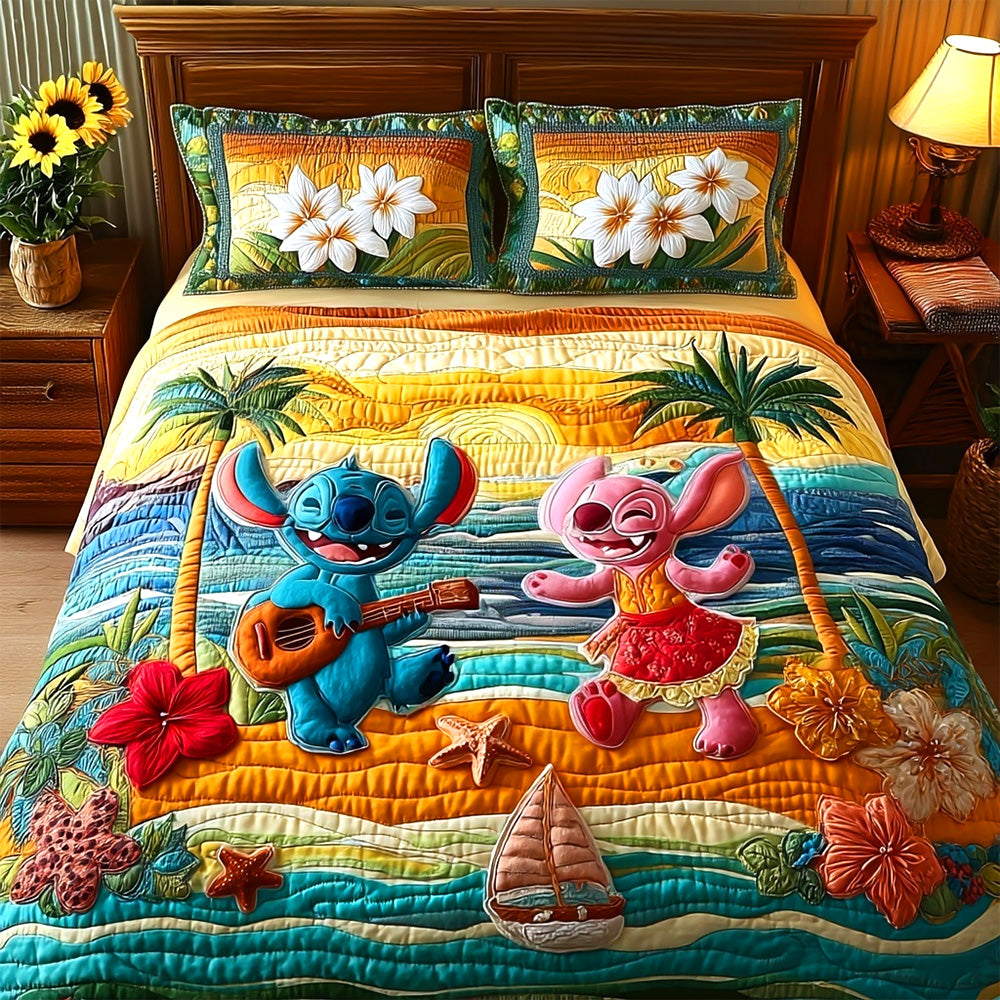 Tropical Beach Bliss: Personalized Couple Quilt Bedding Set Blanket PopCulturePrints