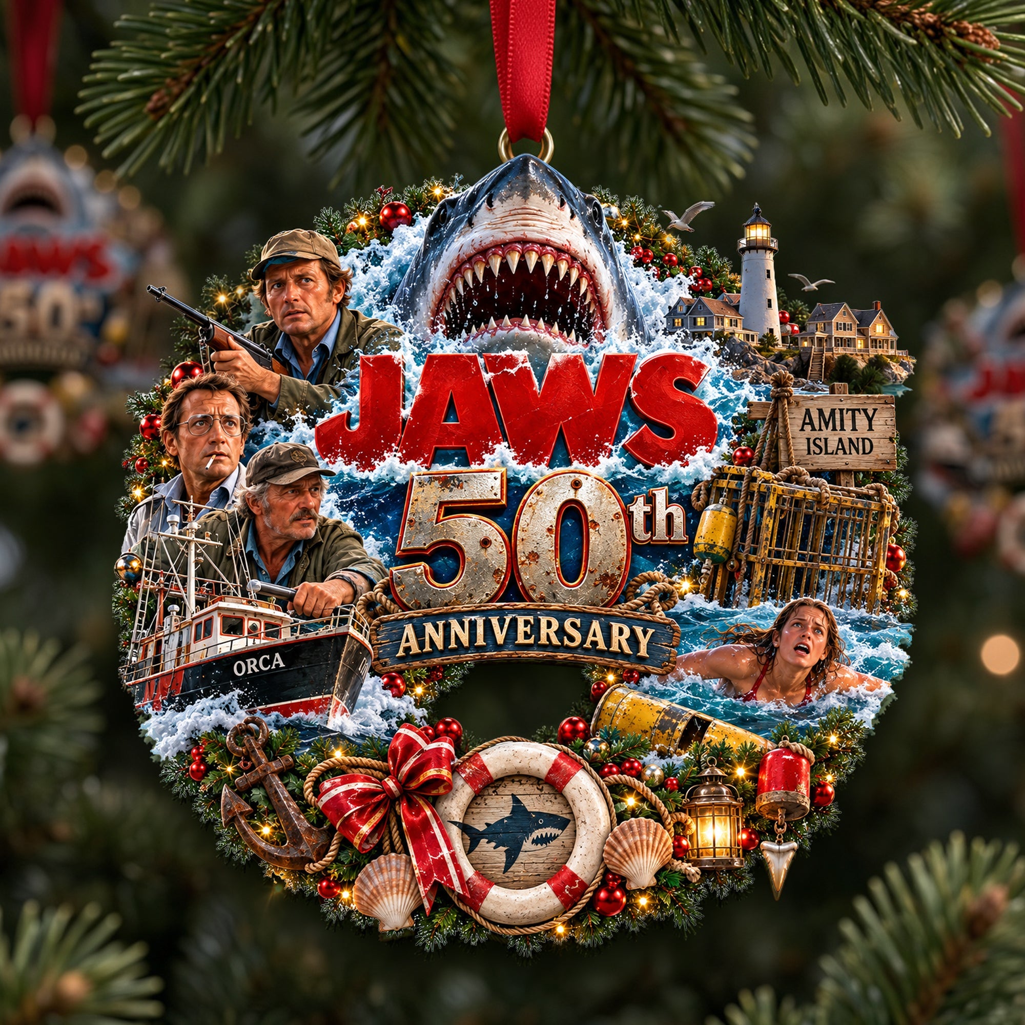 "Celebrate 50 Years of Jaws!" - Personalized Shark Ornament for Christmas Ornament PopCulturePrints