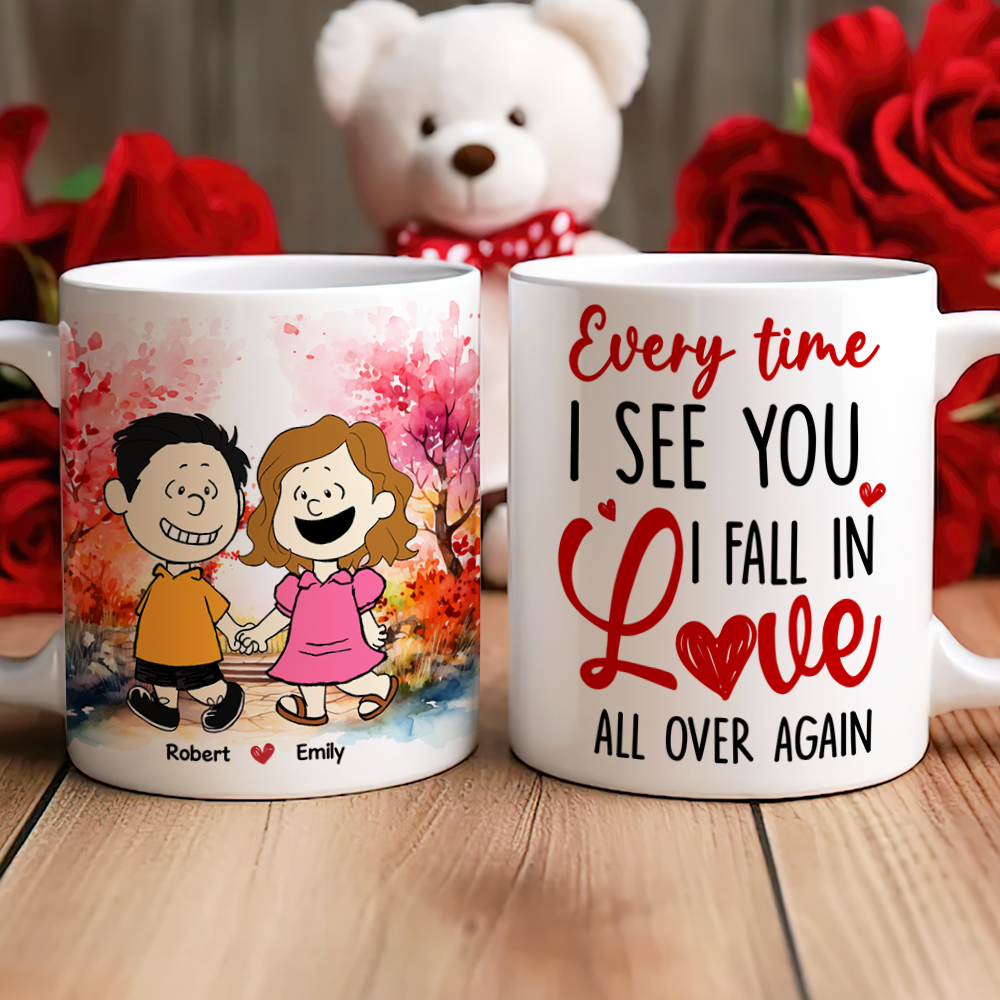 Personalized Love Coffee Mug for Couples - Every Time I See You I Fall in Love Coffee Mug PopCulturePrints