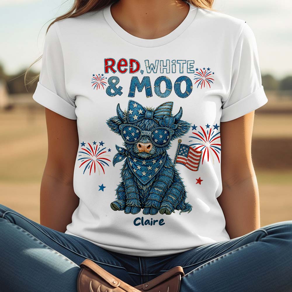 Celebrate Freedom with Style - Highland Cow Freedom Shirt - Personalized Gift for Independence Day AOP Products PopCulturePrints