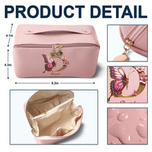Load image into Gallery viewer, Embrace Elegance: Flower Butterfly Monogram - Personalized Leather Makeup Bag Leather Makeup Bag PopCulturePrints
