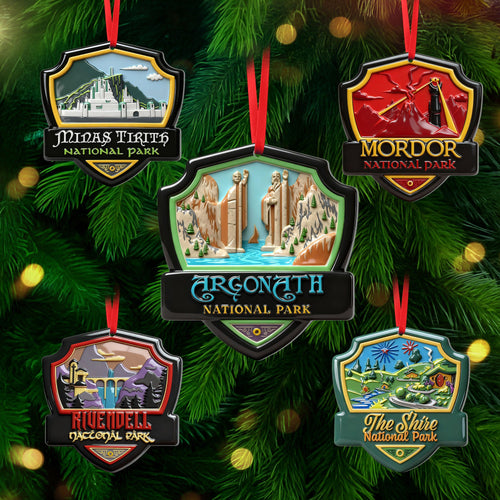 “Explore the Magic of Your Favorite Fantasy World” - Fantasy Location Shield Ornament, Customizable Gift for Movie Fans Ornament PopCulturePrints