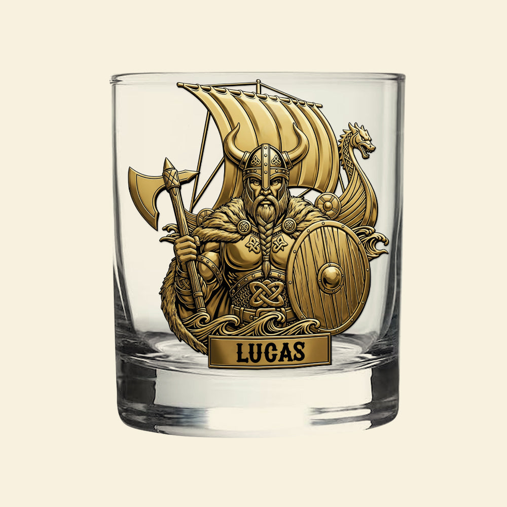 “True Warriors: Drink Like a Viking” - Personalized Whiskey Glass for Your Bold Spirits Whiskey Glass PopCulturePrints