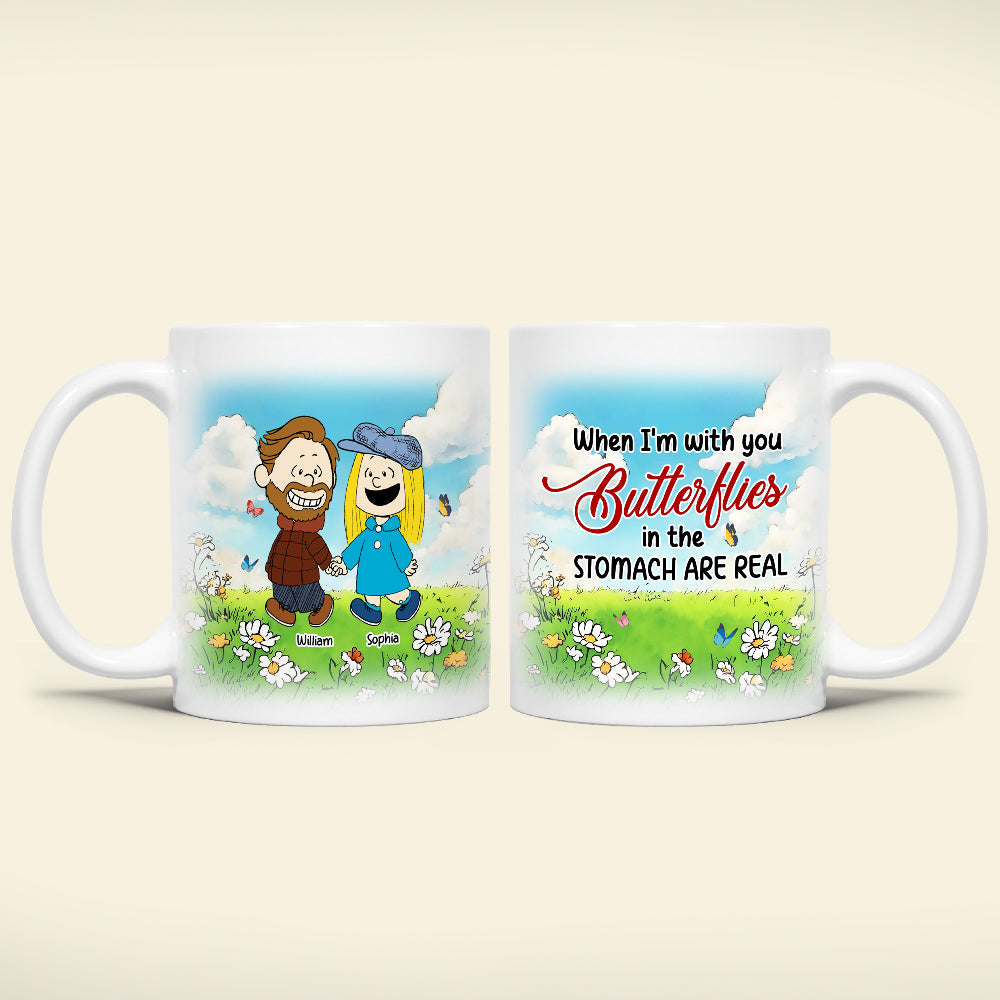 Personalized Couple Coffee Mug - Butterflies in the Stomach Coffee Mug PopCulturePrints