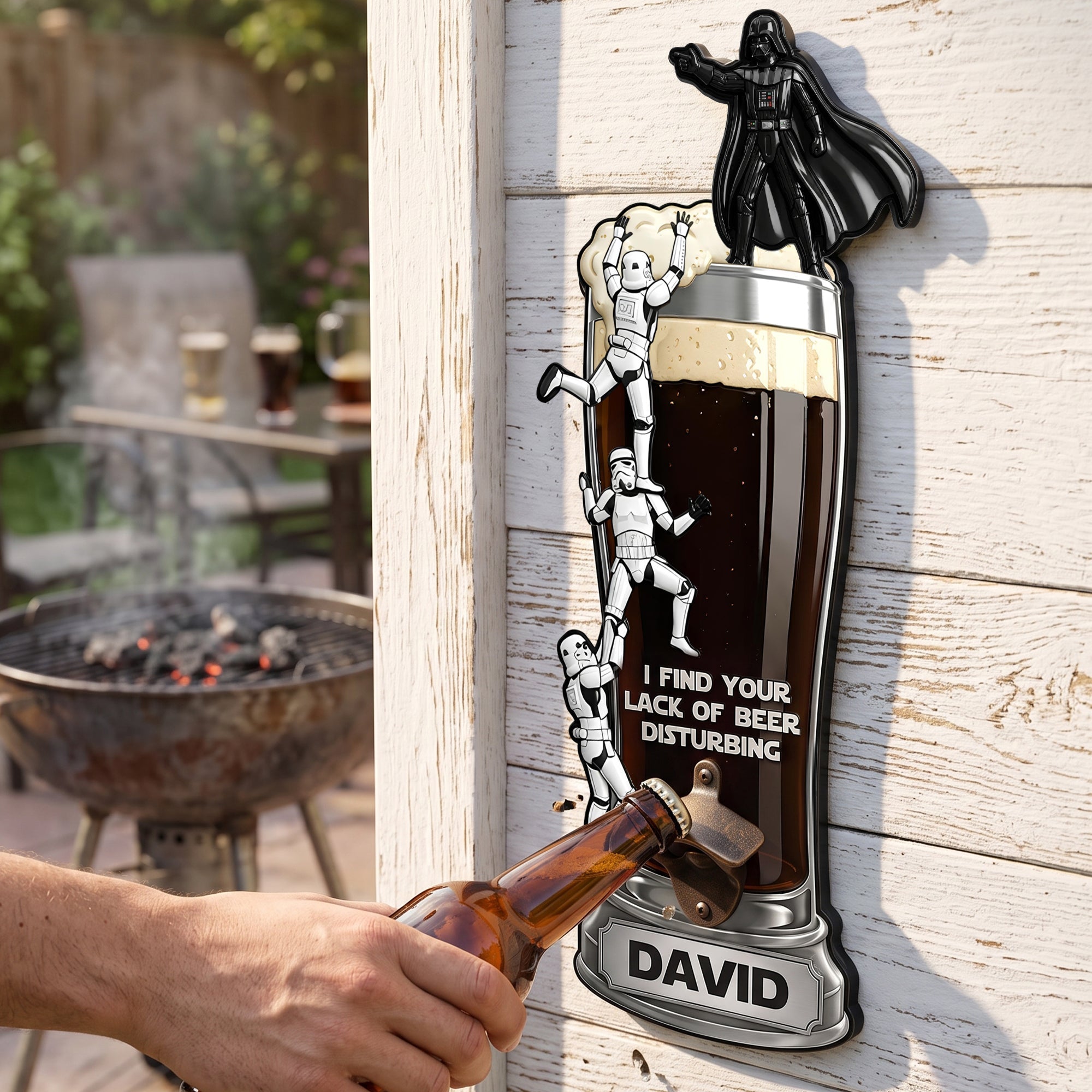 "I Find Your Lack of Beer Disturbing" - Galactic Wooden Wall Hanging Bottle Opener | Personalized Gift for Beer Lovers