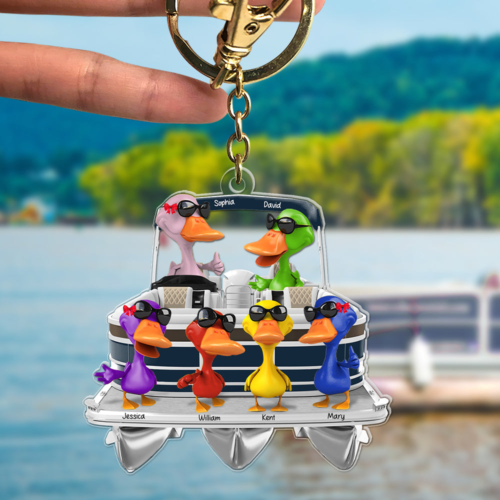 Personalized Duck Lovers Keychain - Happy Ducks on a Pontoon Keychains PopCulturePrints