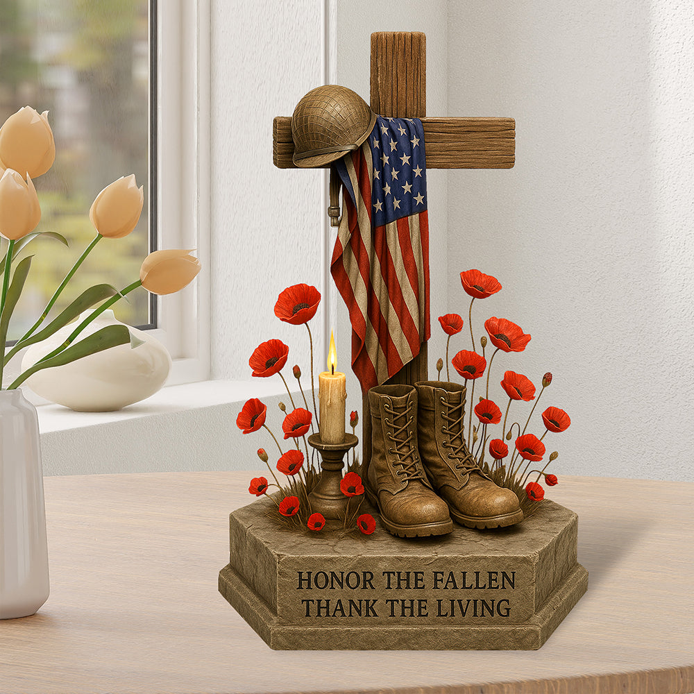 "Honor the Fallen, Thank the Living" - Personalized Memorial Day Acrylic Plaque - Gift for Veterans, Dads, and Grandpas Shaped Plaques PopCulturePrints