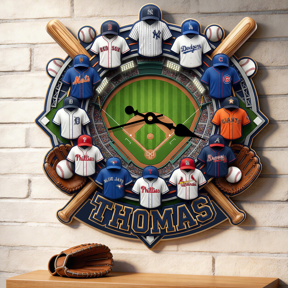 "Time to Play Ball!" Personalized Sports Lovers Acrylic Wall Clock - Unique Gift for Baseball Fans, Dads, and Friends Hanging Wall Clock PopCulturePrints