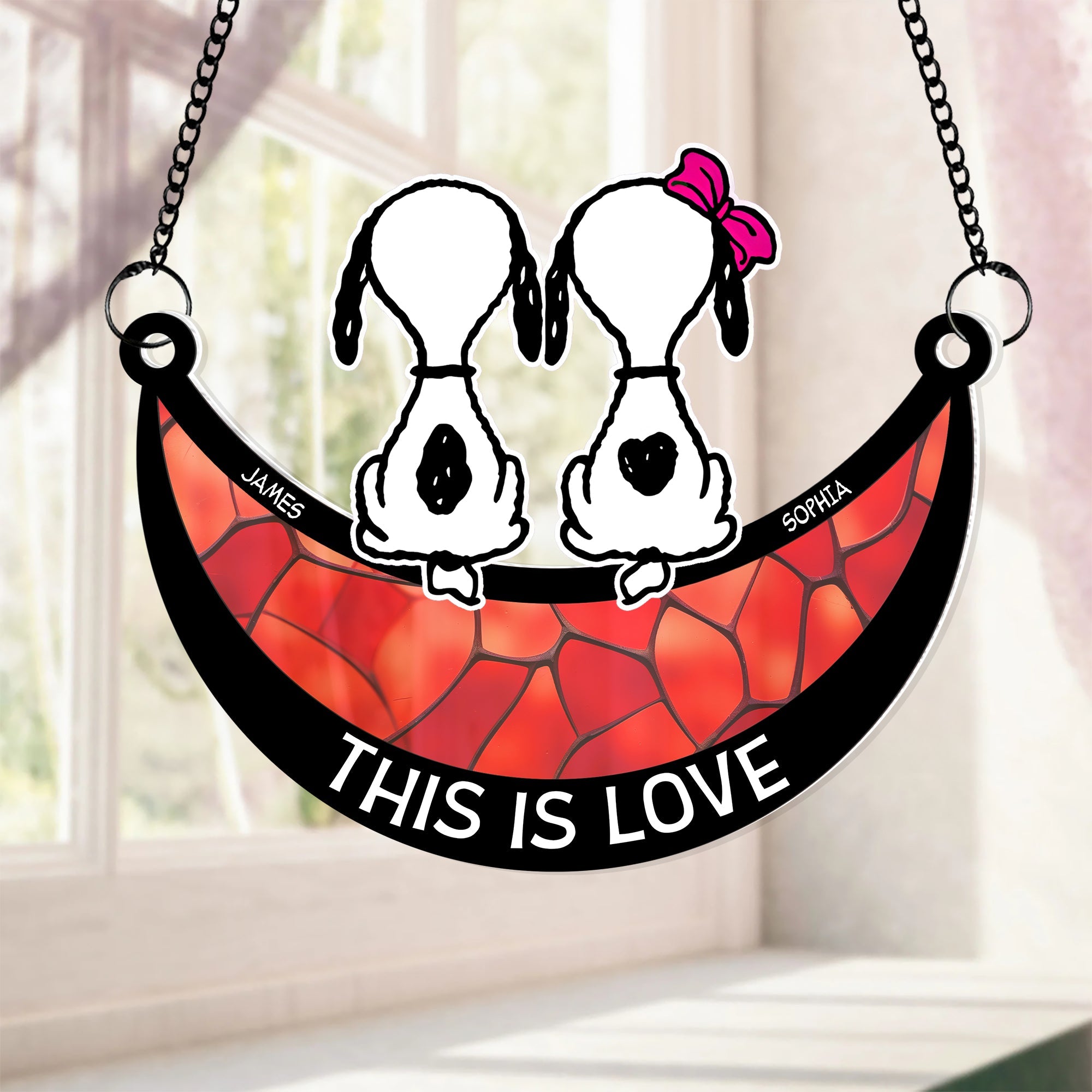 Personalized Couple Dog Suncatcher - This Is Love Ornament