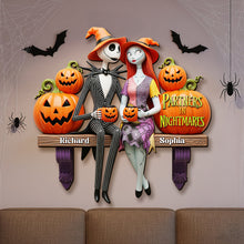 Load image into Gallery viewer, Partners in Nightmares Wooden Sign - Personalized Spooky Halloween Gift for Couples Wood Sign PopCulturePrints
