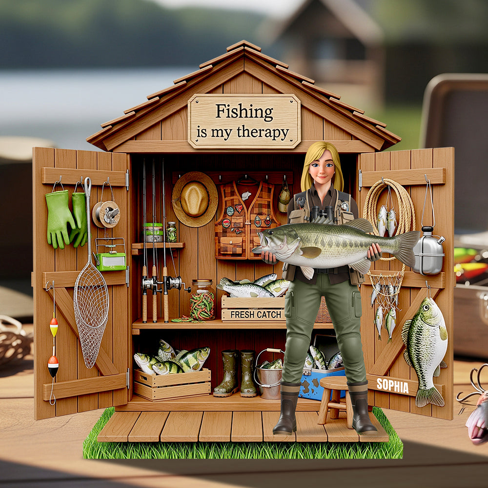 Fishing is My Therapy - Personalized Acrylic Plaque for Fishing Lovers Shaped Plaques PopCulturePrints