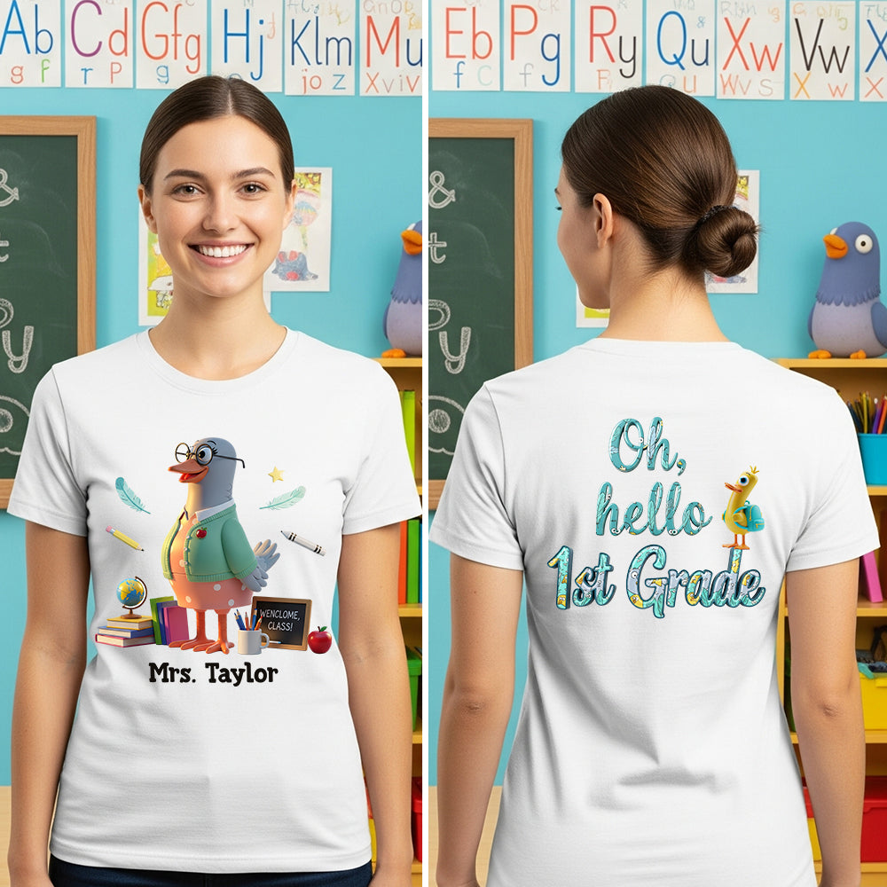 “Oh, Hello Preschool!” - Personalized Quack to School Shirt for Teachers Shirts PopCulturePrints