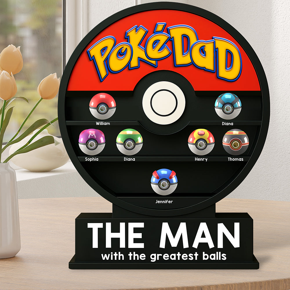 "The Man with the Greatest Balls" - Personalized PokéDad Acrylic Plaque - Unique Gift for Dads and Grandpas Shaped Plaques PopCulturePrints
