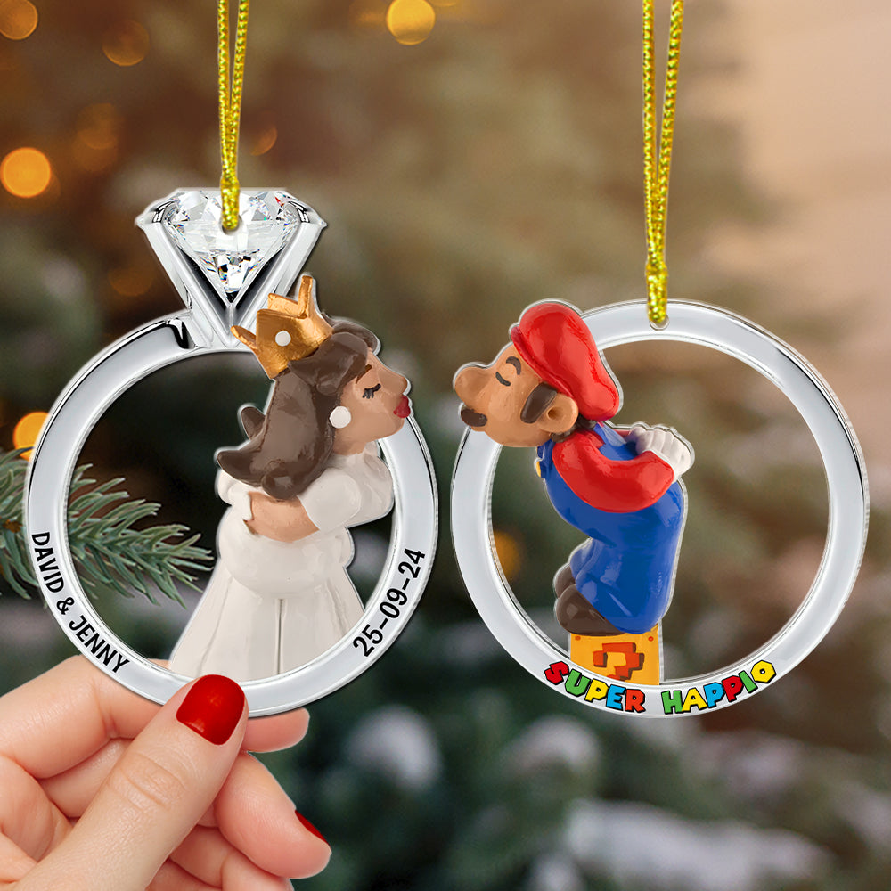 Personalized Couple Christmas Ornament - Retro Game Theme Suncatcher PopCulturePrints