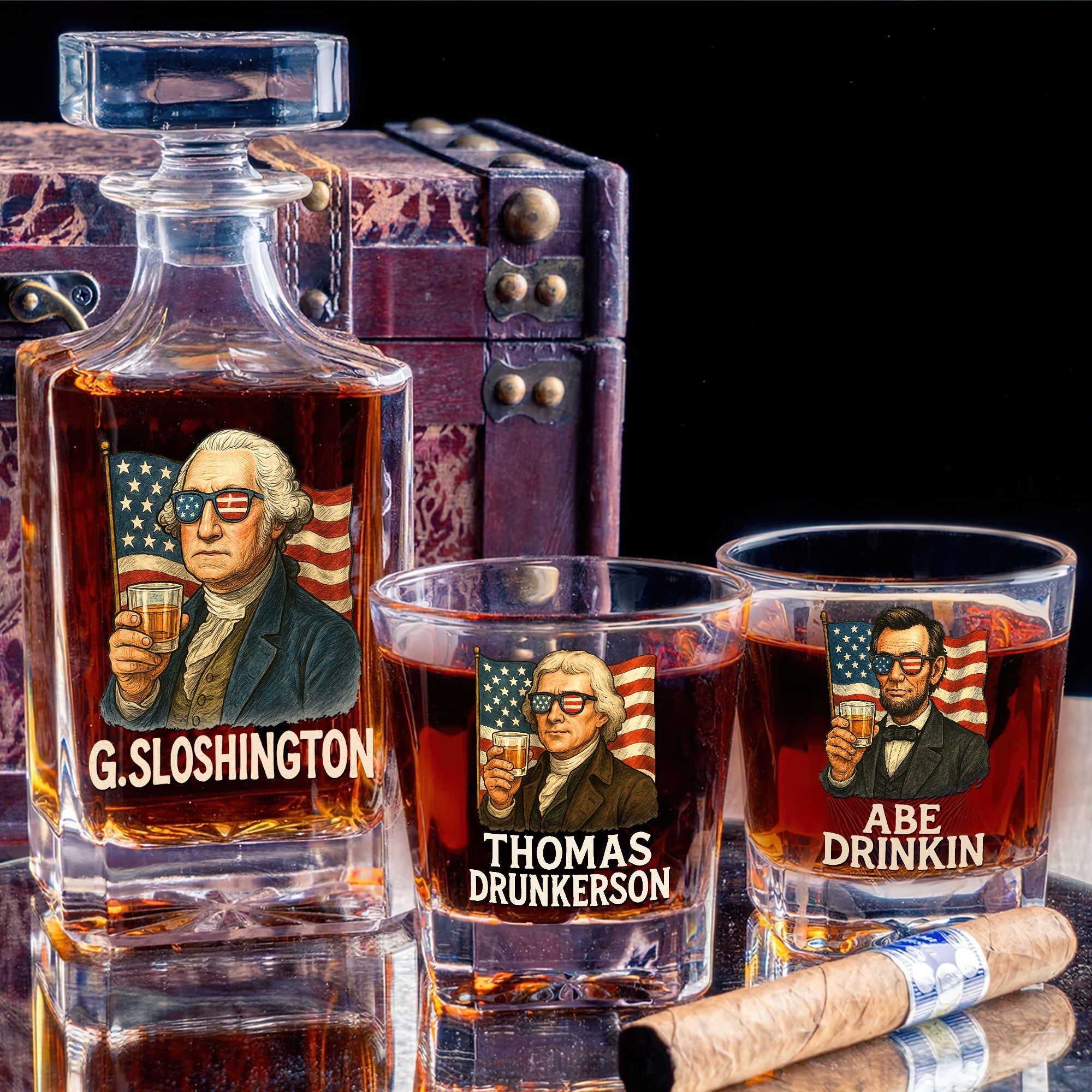 Funny American Whiskey Decanter Set - Personalized Gifts For Men Whiskey Bottle PopCulturePrints