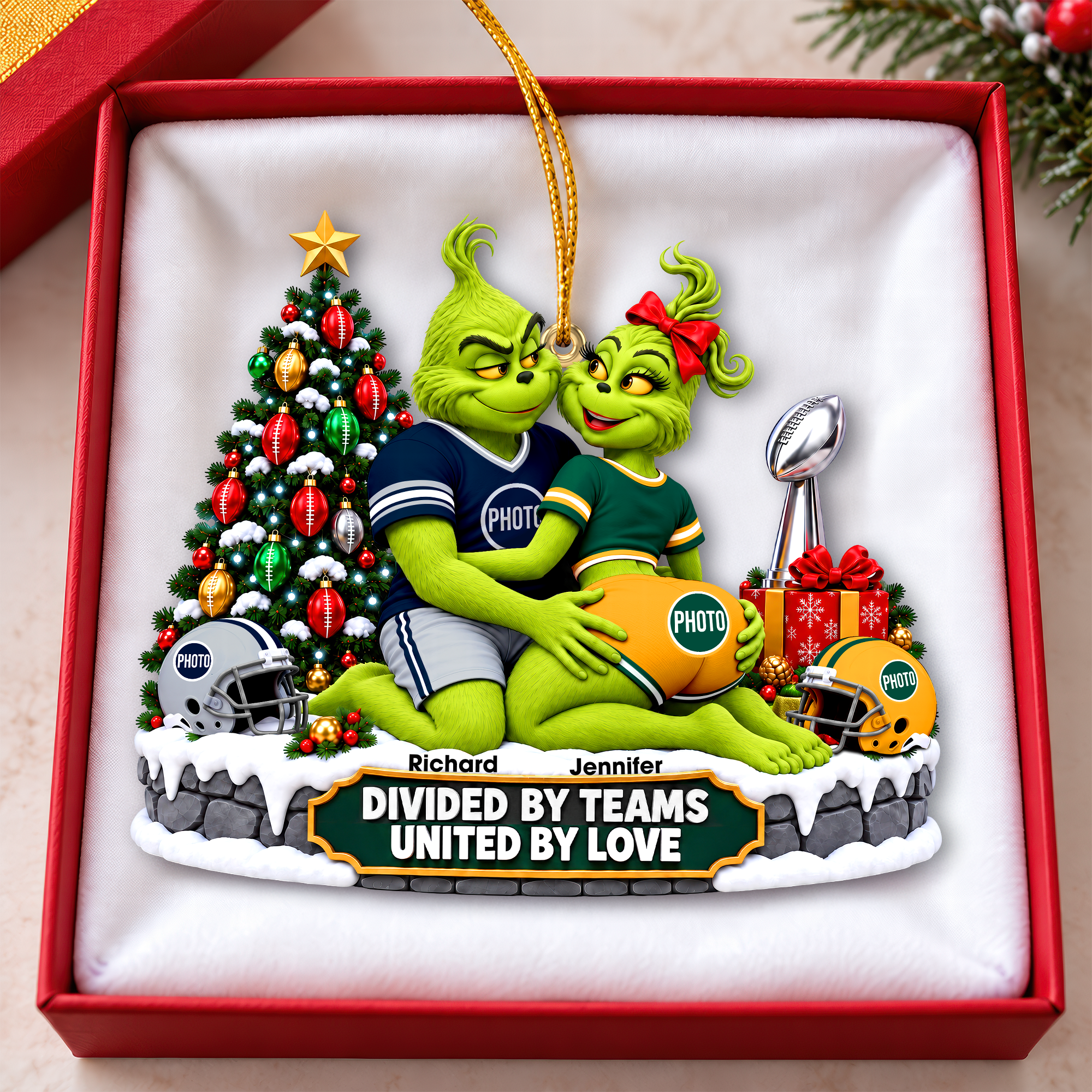 Divided by Teams, United by Love - Personalized Christmas Ornament for Couples