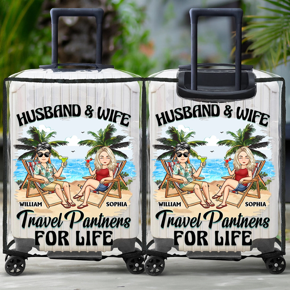 Travel Partners For Life - Personalized Clear Luggage Cover - Custom Gift for Couples Luggage Cover PopCulturePrints