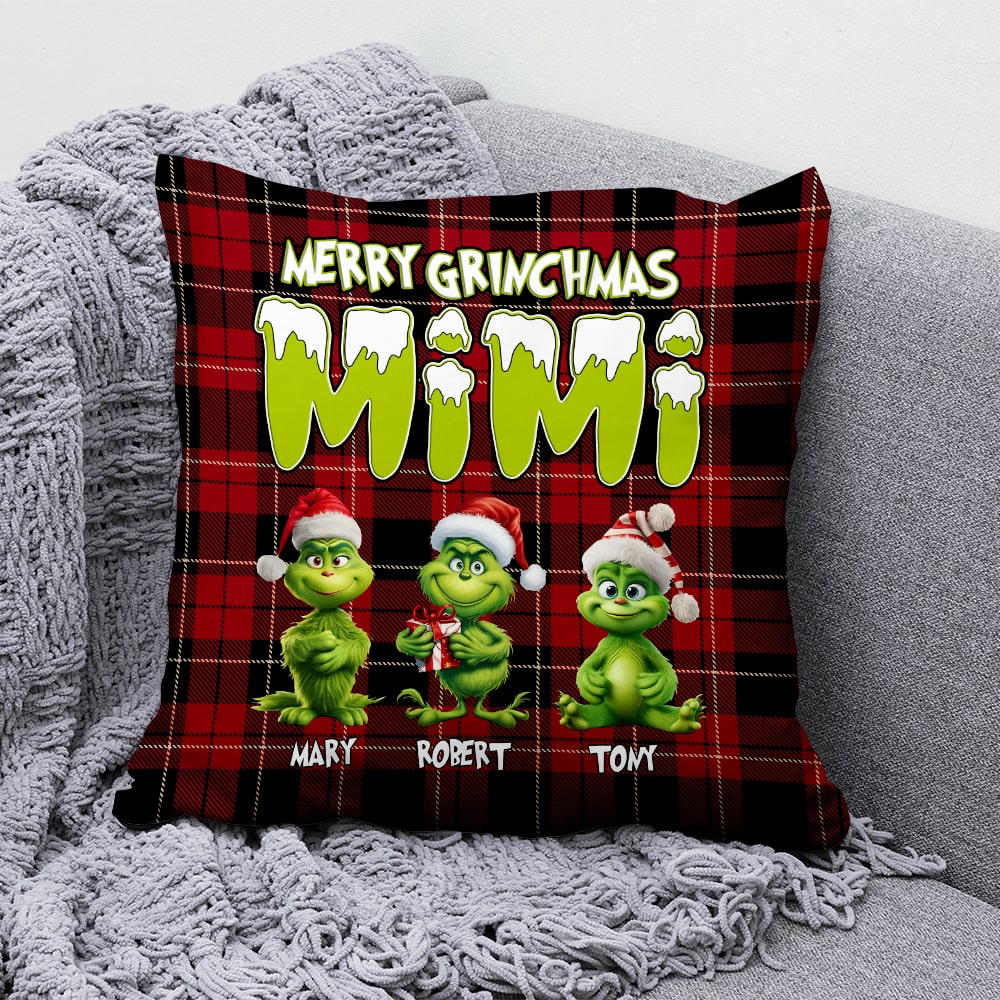 Personalized Grinch Christmas Pillow for Mama