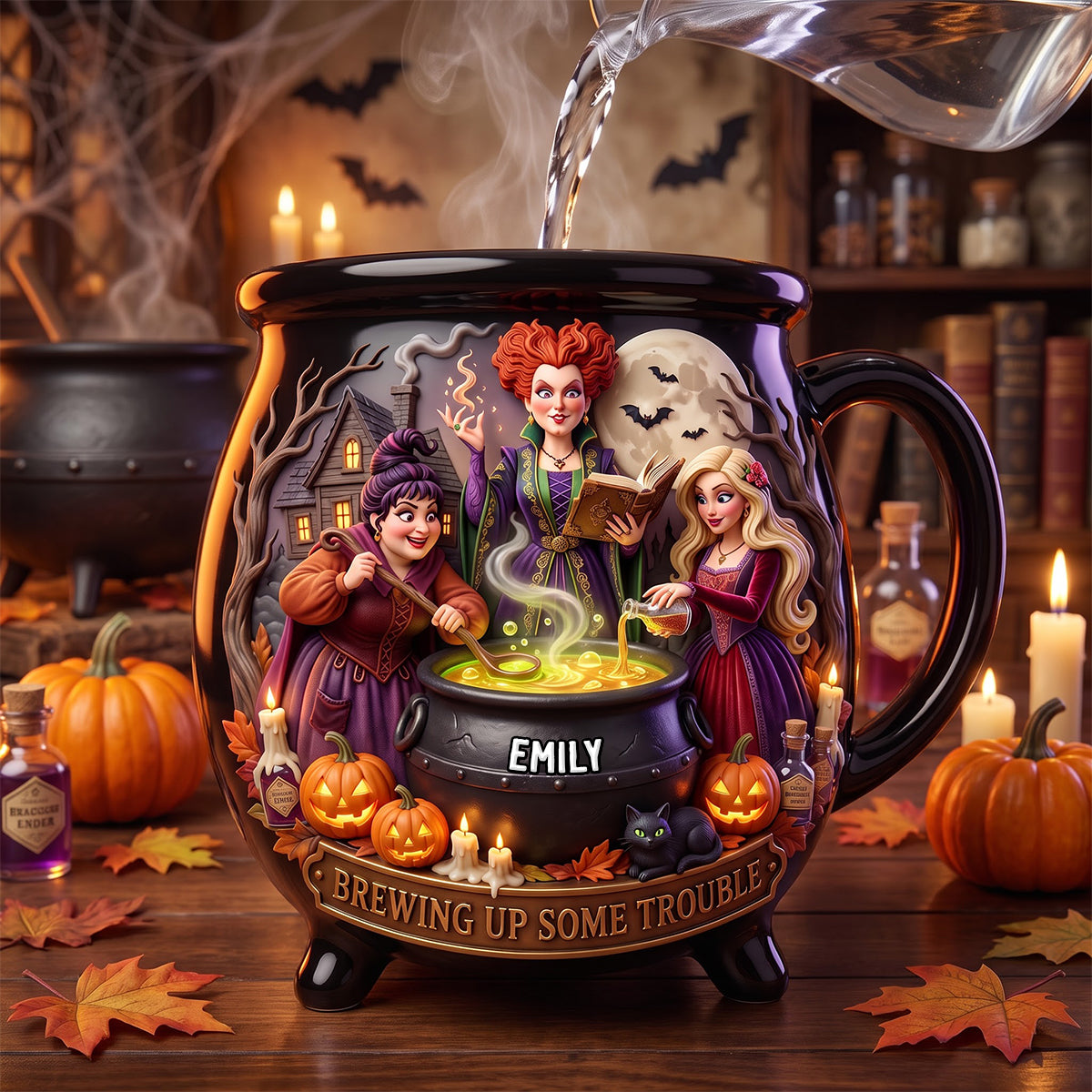 Witchy Sisters Cauldron Mug - Personalized Halloween Gift for Friends and Family Cauldron Mug PopCulturePrints