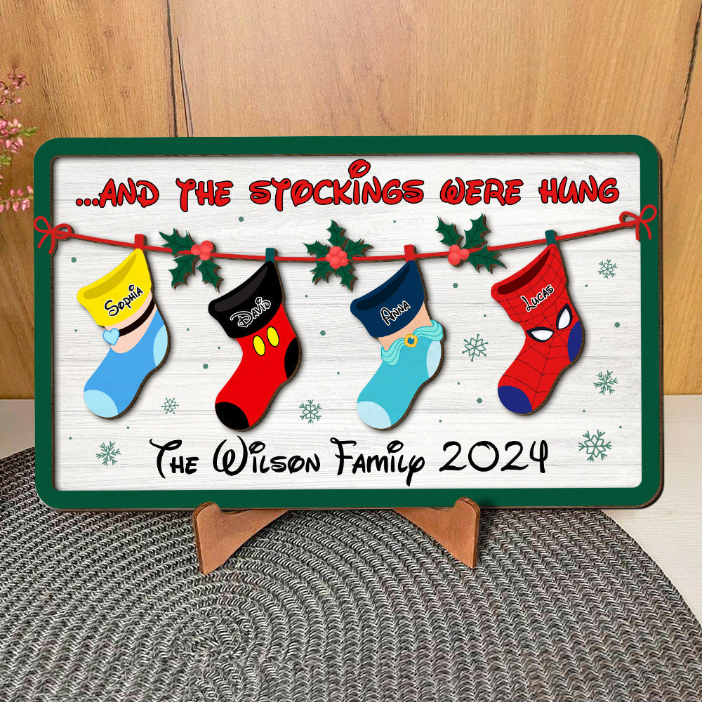 Personalized Family Christmas Wood Sign - Cartoon Character Stockings Wood Sign PopCulturePrints