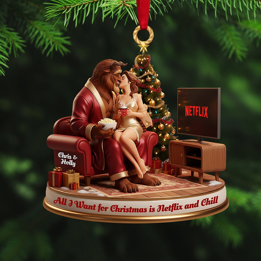 All I Want for Christmas is Netflix and Chill - Naughty Couple Custom Shape Acrylic Ornament Ornament PopCulturePrints