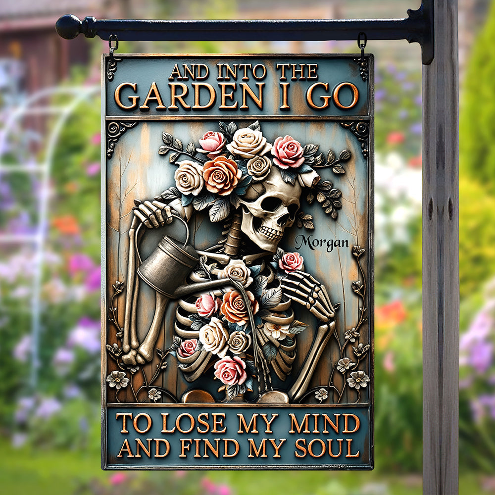 “And Into The Garden I Go” - Personalized Garden Skull Metal Sign - Unique Gift for Gardening Lovers Metal Signs PopCulturePrints