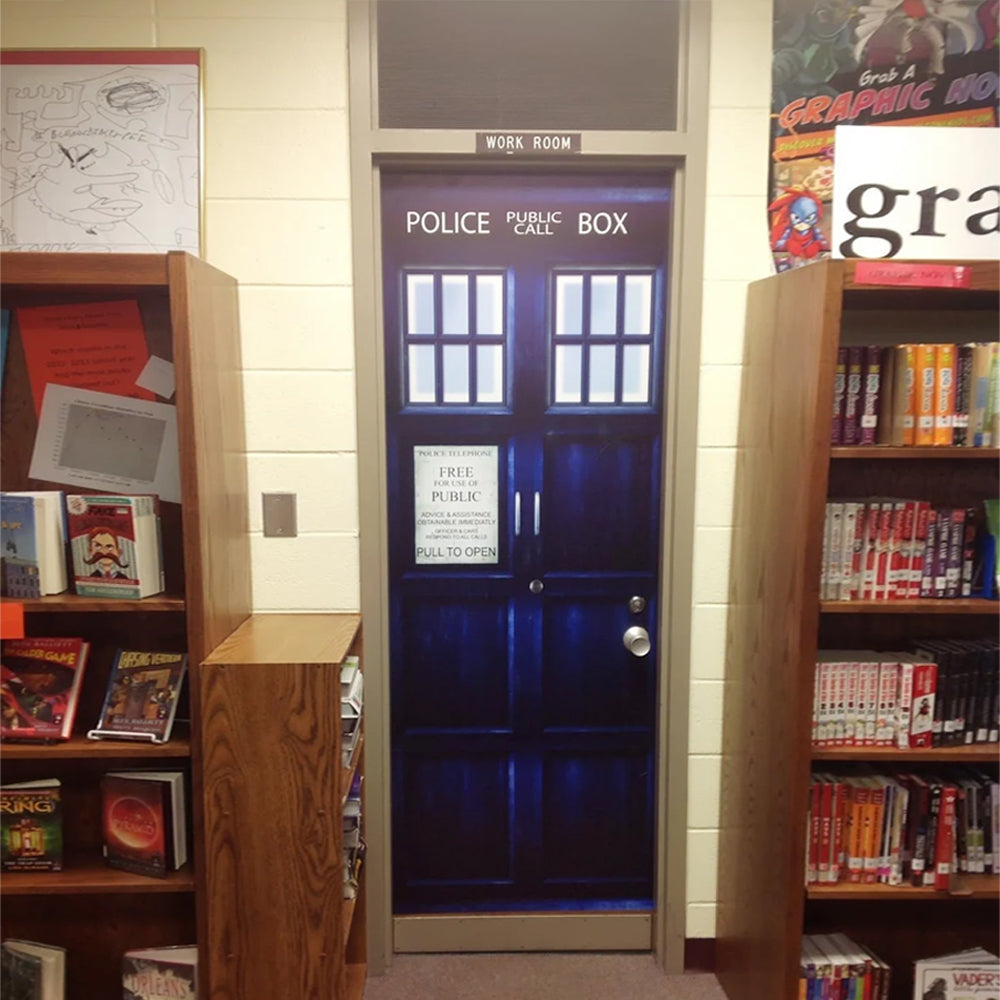 Police Box Themed Door Cover for Movie Fans - Custom Print Door Covers PopCulturePrints