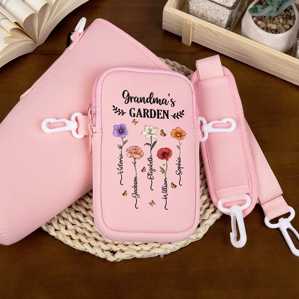 “In Grandma’s Garden” - Personalized Bottle Carrier Bag - Custom Gift for Grandma, Mom, and Loved Ones Bottle Carrier Bag PopCulturePrints