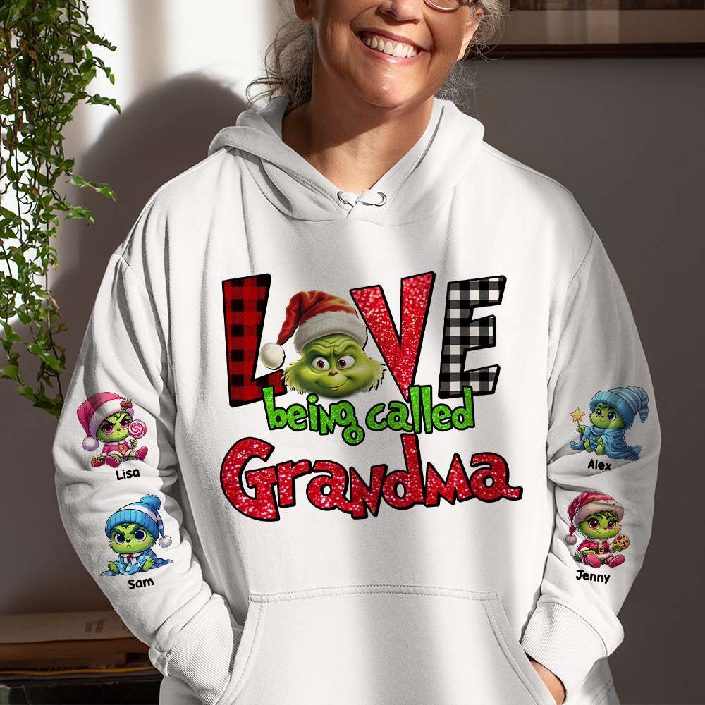 Custom Grandma 3D Hoodie - Cute Green Character Christmas Edition AOP Products PopCulturePrints