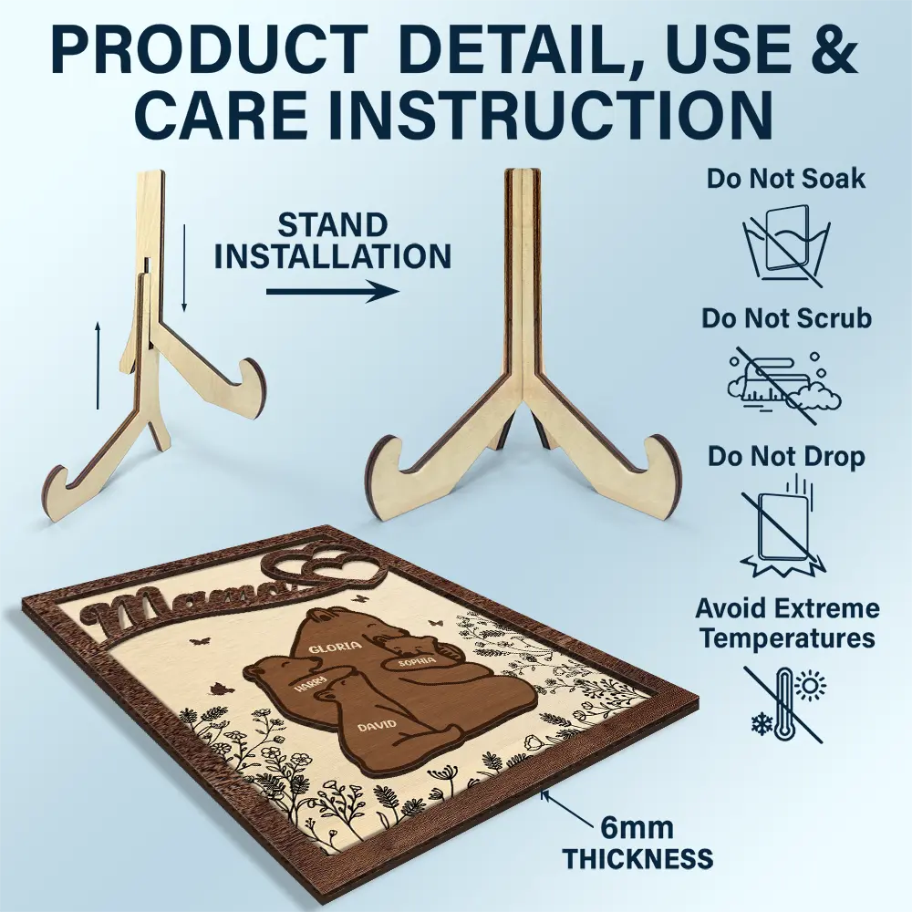 "A Mother's Love is Forever" - Personalized Nana Mama Bear 2-Layered Wooden Plaque - Gift for Mom and Grandma Wooden Plaque PopCulturePrints