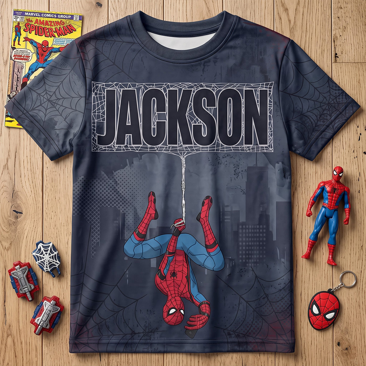 "Swing into Action!" – Web-Slinging Hero Personalized Shirt - Custom Gift for Movie Fans, Superhero Lovers, and Friends AOP Products PopCulturePrints