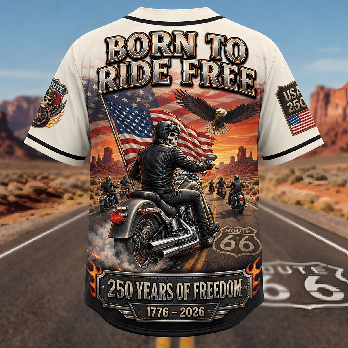 “Born to Ride Free” - Customizable Rough Badass Motorcycle Jersey - Perfect Gift for Bikers and Motorcycle Enthusiasts