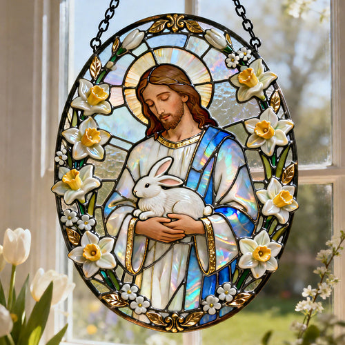 Celebrate Faith with Joy - Religious Easter Jesus Suncatcher Ornament - Personalized Gift for Christians Ornament PopCulturePrints