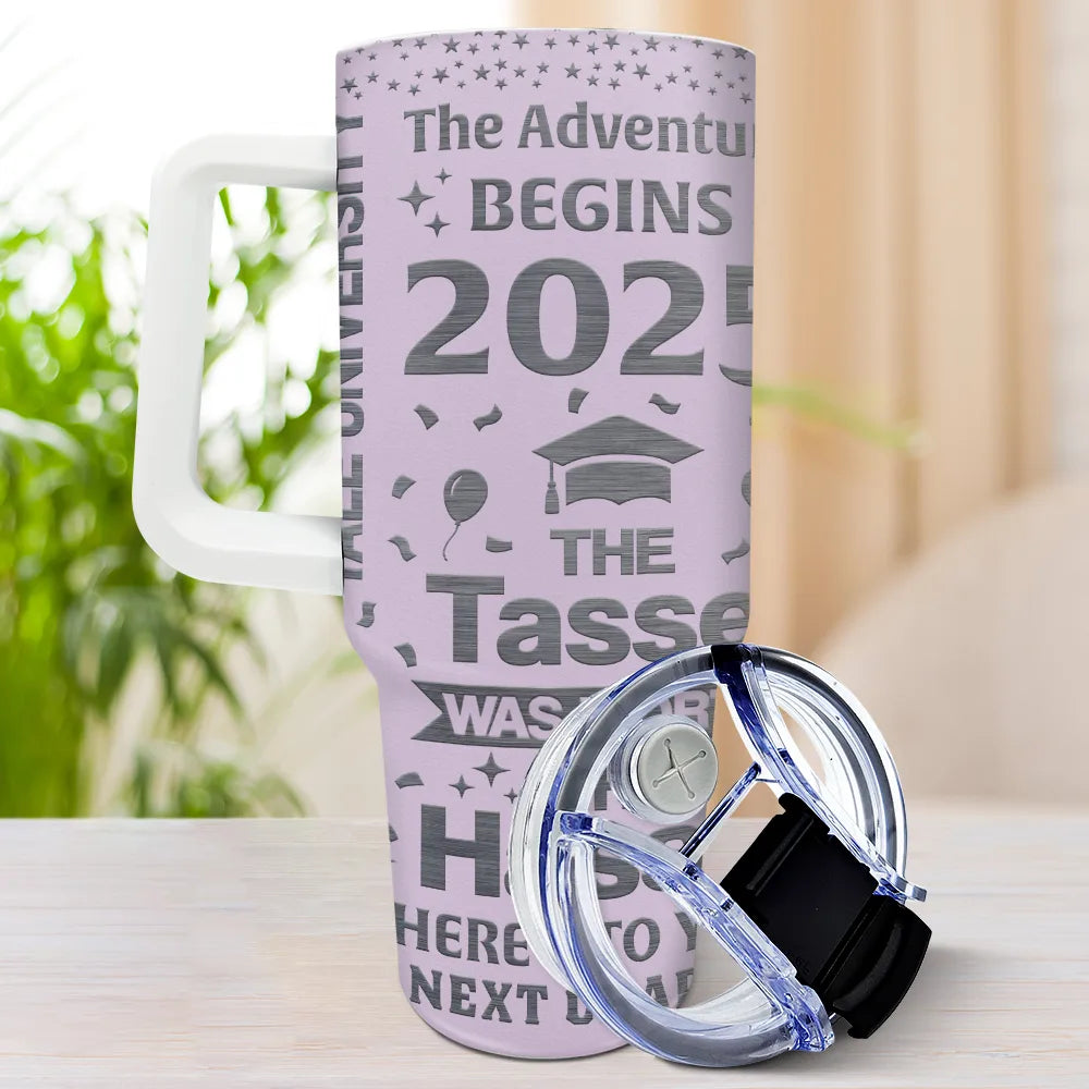 "The Adventure Begins" - Personalized 40oz Tumbler with Straw - Perfect Gift for Graduates, Moms, and Grandmas Tumbler PopCulturePrints