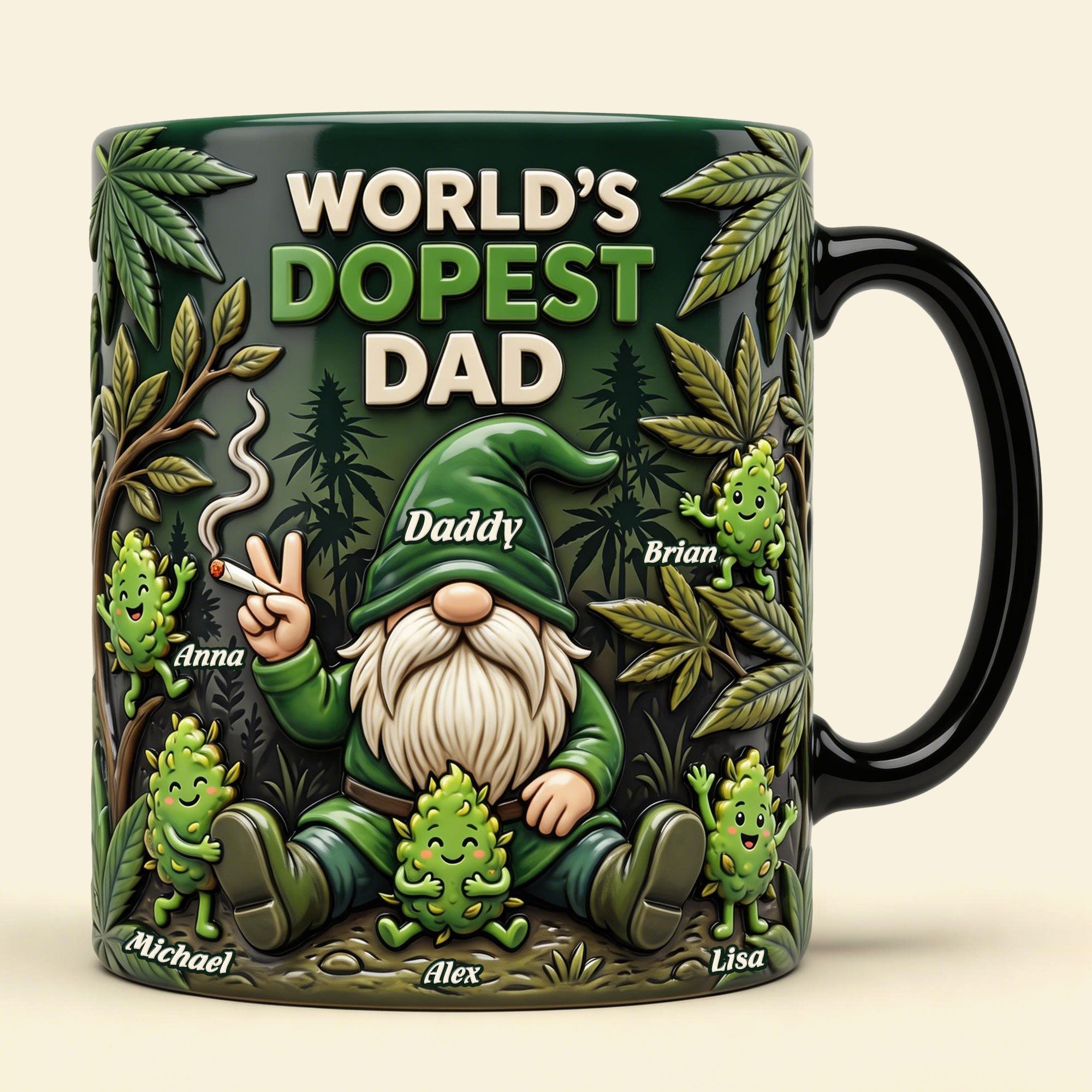 “World's Dopest Dad” - Personalized Gnome Weed Dad Magic Coffee Mug - Perfect Gift for Dads and Grandpas Coffee Mug PopCulturePrints