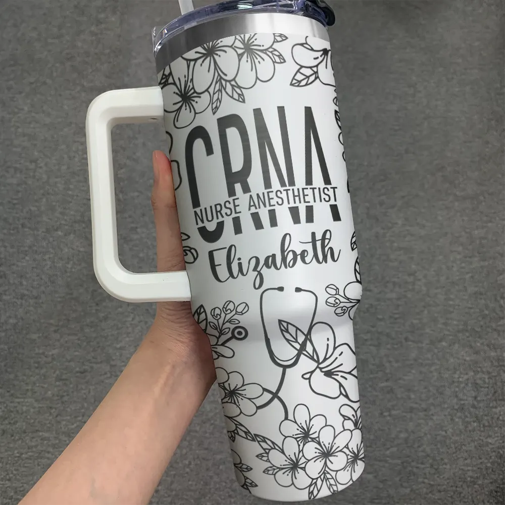 Nurse's Heart: Personalized Nurse Job Title Flower Pattern - Custom Engraved 40oz Tumbler Engraved 40oz Tumbler PopCulturePrints