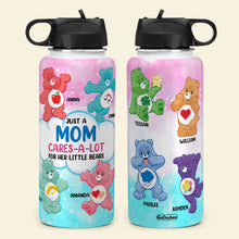 Load image into Gallery viewer, Personalized &#39;Mom Cares A Lot&#39; Water Bottle with Custom Names Water Bottles PopCulturePrints
