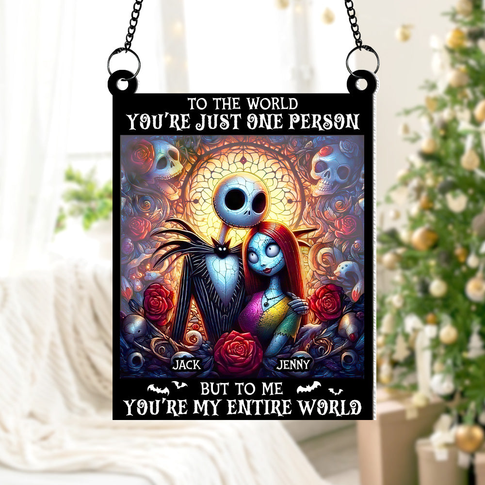 Personalized Halloween Sun Catcher for Couples - Custom Romantic Jack and Sally Design