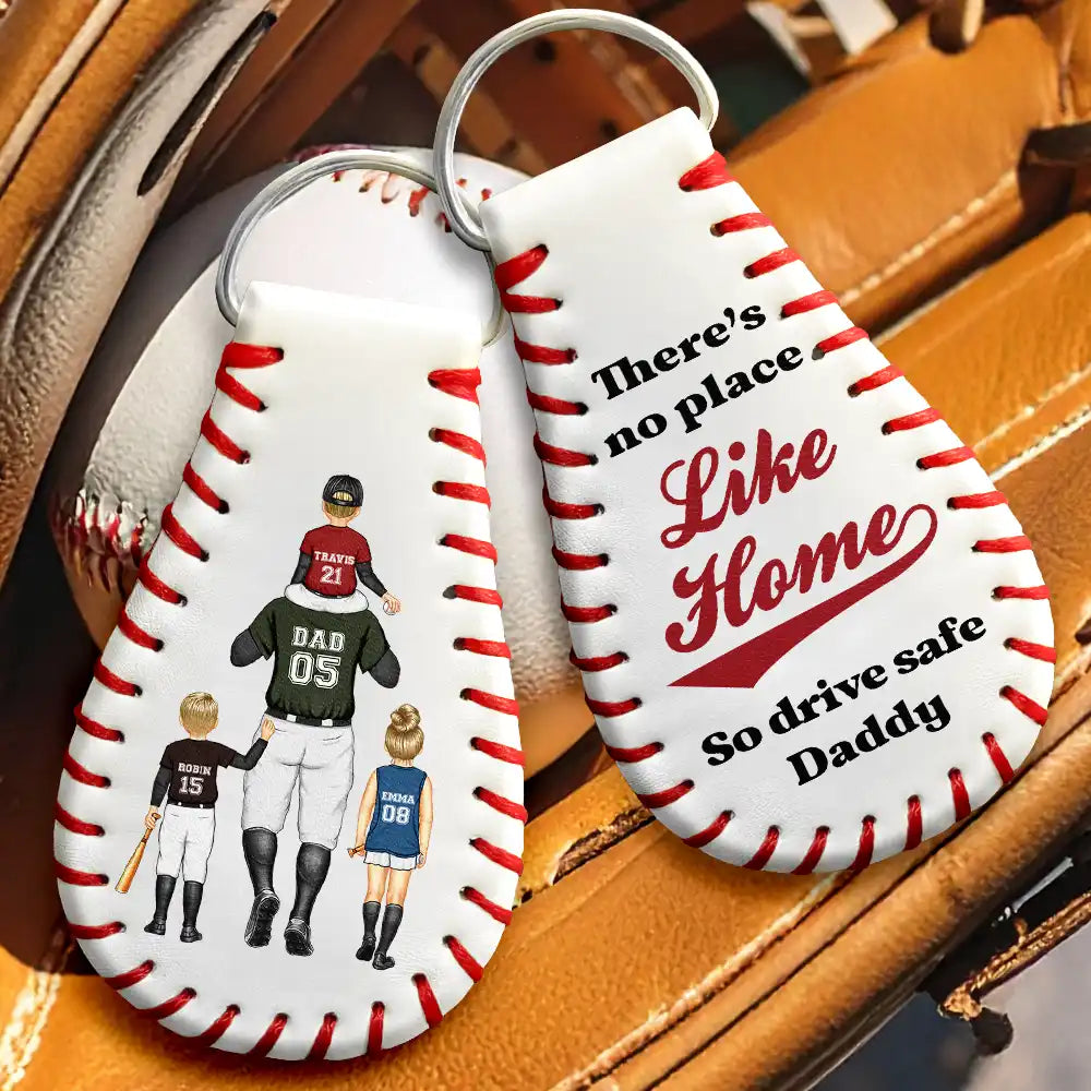 Drive Safe Daddy - Personalized Leather Baseball Keychain Leather Baseball Keychain PopCulturePrints
