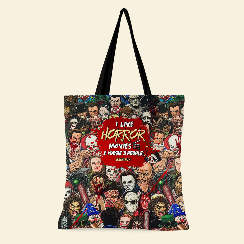 “I Like Horror Movies & Maybe 3 People” - Personalized Horror Characters Tote Bag for Movie Fans Tote Bags PopCulturePrints