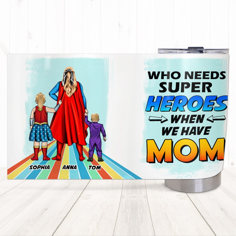Personalized Super Mom Tumbler - Custom Gift for Mother's Day Tumbler Cup PopCulturePrints