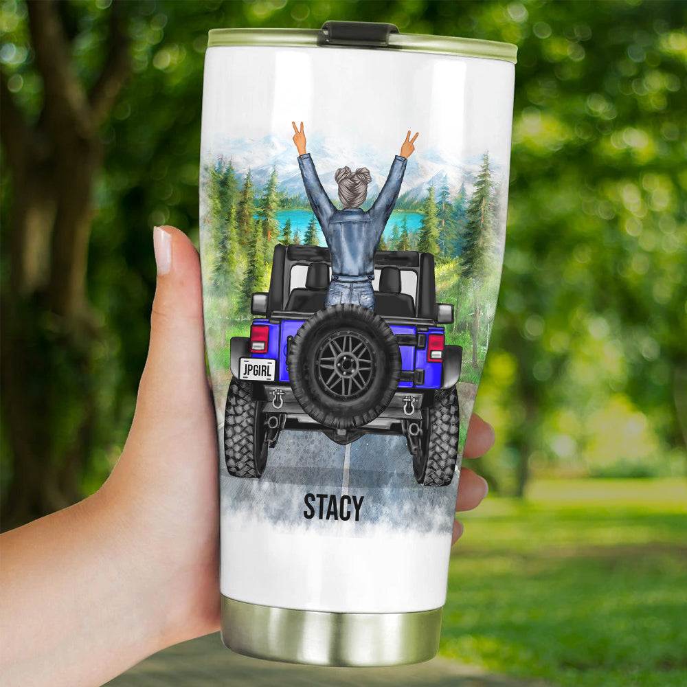 Personalized Girl and Jeep Print Tumbler