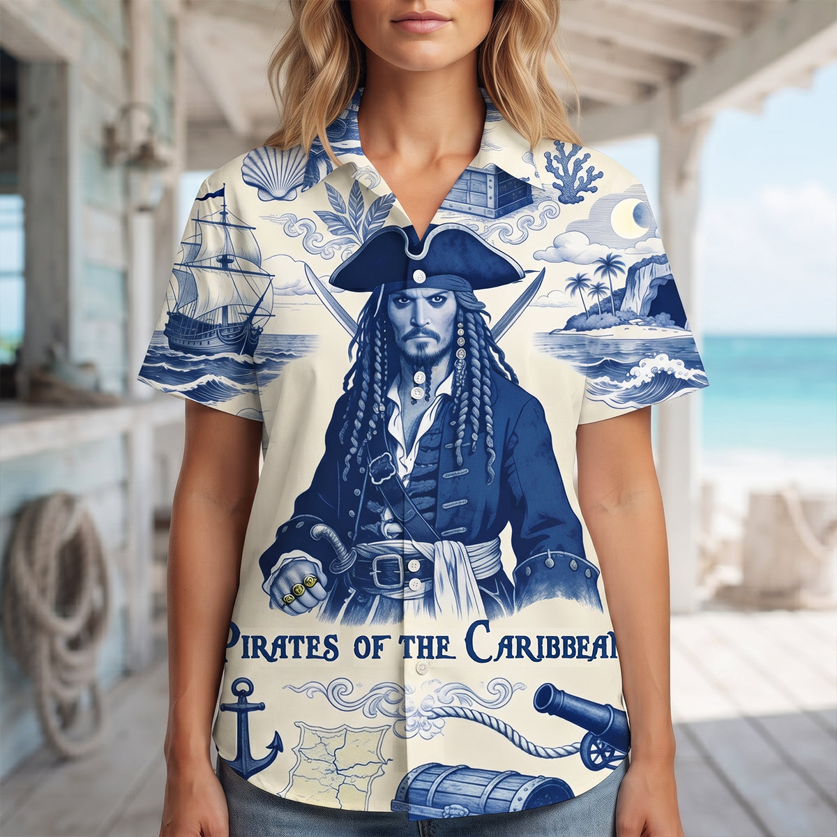 Ocean Voyager Toile De Jouy Hawaiian Shirt - Personalized Gifts 04pgdt160726 Hawaiian Shirts PopCulturePrints