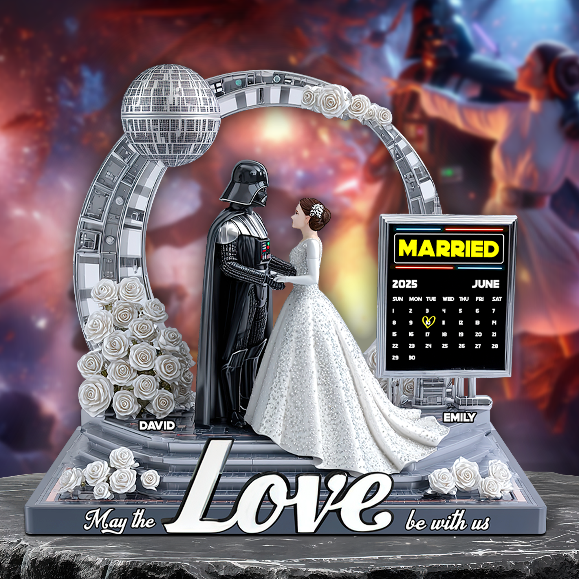 “May the Love Be with Us” - Personalized Couple Acrylic Plaque - Perfect Wedding Gift for Couples Shaped Plaques PopCulturePrints