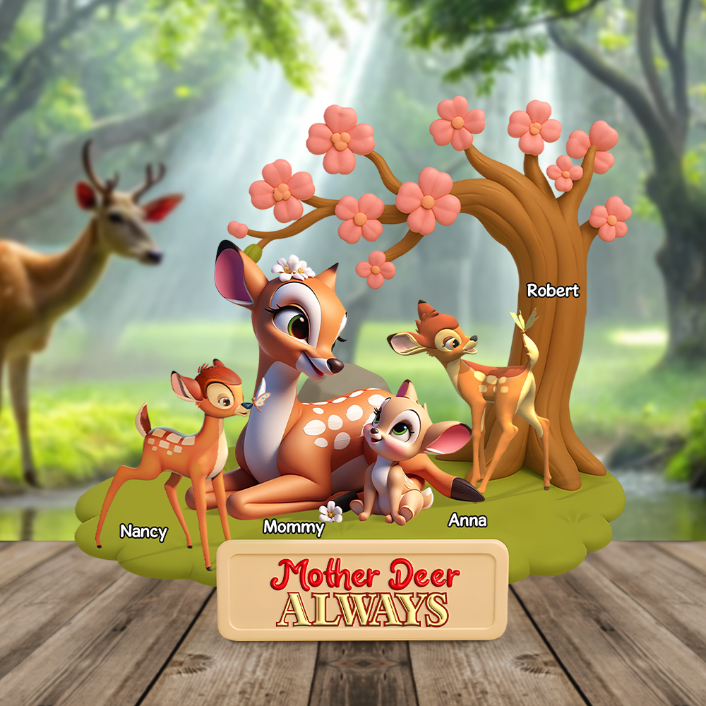 "Mother Deer Always - A Loving Tribute to Mom" - Personalized Gift for Mom, Grandma, and Loved Ones Shaped Plaques PopCulturePrints