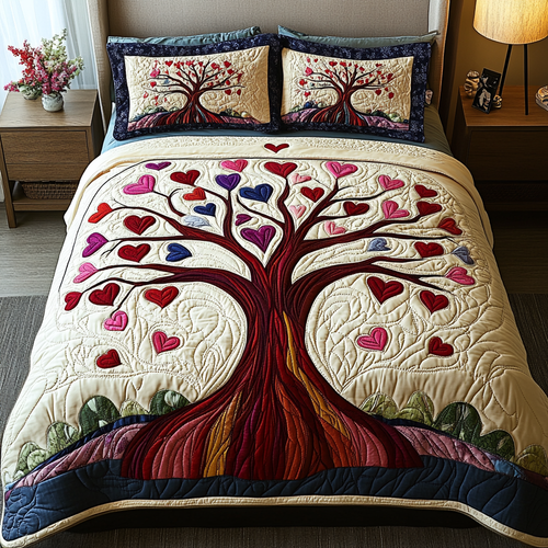 Heartfelt Love Tree Quilt Bed Set - Perfect Gift for Special Occasions Blanket PopCulturePrints