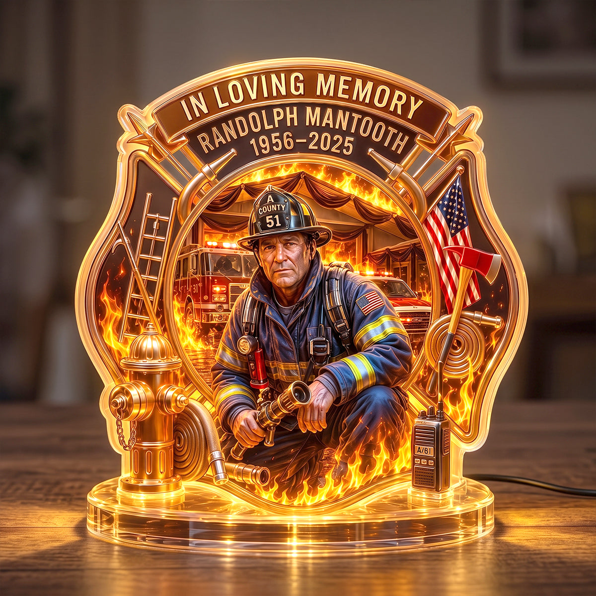 In Loving Memory: Firefighter Hero Light Box - Personalized Keepsake for Honoring Departed Heroes