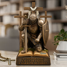 Load image into Gallery viewer, A Child of God, A Man of Faith - Knight Kneeling Down in Armor Acrylic Plaque | Personalized Gift for Warriors of Christ Shaped Plaques PopCulturePrints
