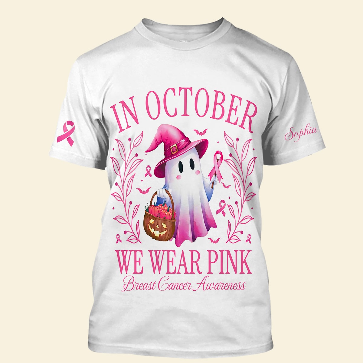 Personalized In October We Wear Pink Ghost Breast Cancer Awareness Shirt